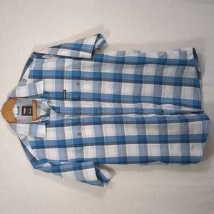 Wrangler Men's Short Sleeve Button Down Shirt Blue White Plaid Has Venting Large